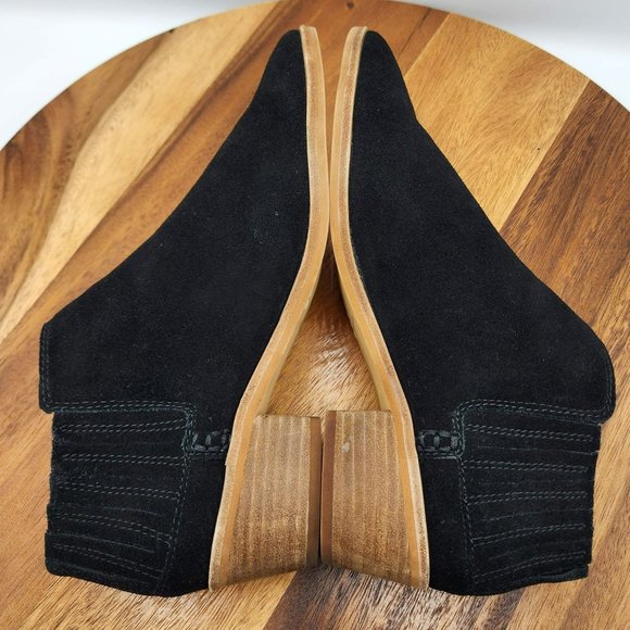 Dolce Vita Booties Keiton Ankle 8 Black Suede Leather Pointed Toe Stacked Heel - Picture 7 of 13